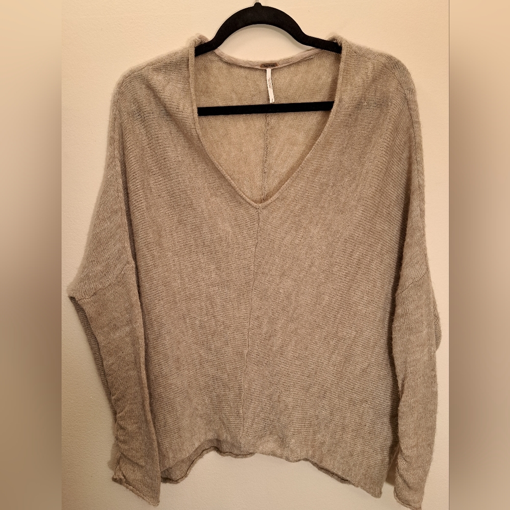 Free People Slouchy Wool/Alpaca V Neck Sweater, Beige - Women's Size Small